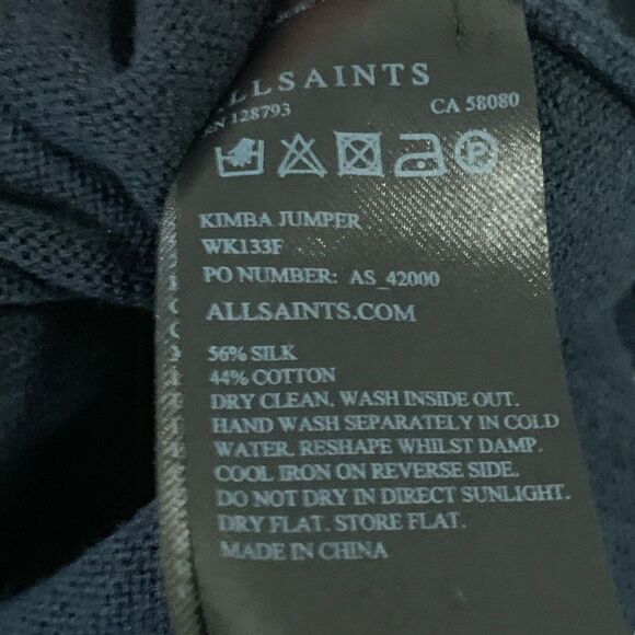 All Saints Kimba Jumper Pullover Sweater Navy Blue Silk Cotton Small Side Slits - Picture 7 of 8